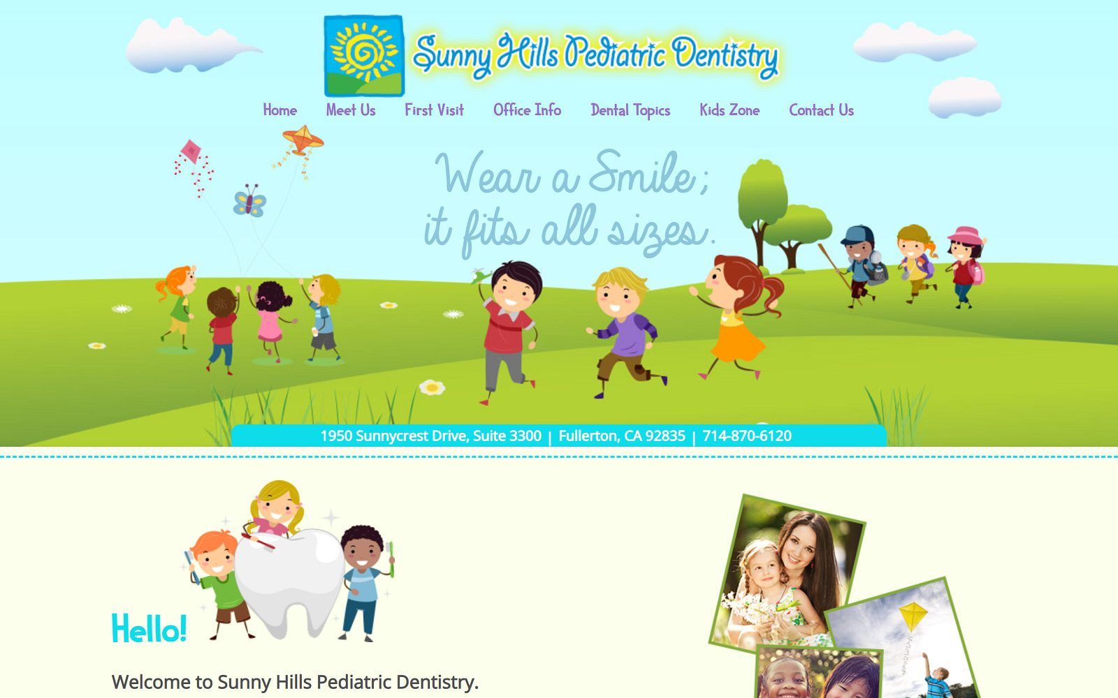 The screenshot of sunny hills pediatric dentistry website
