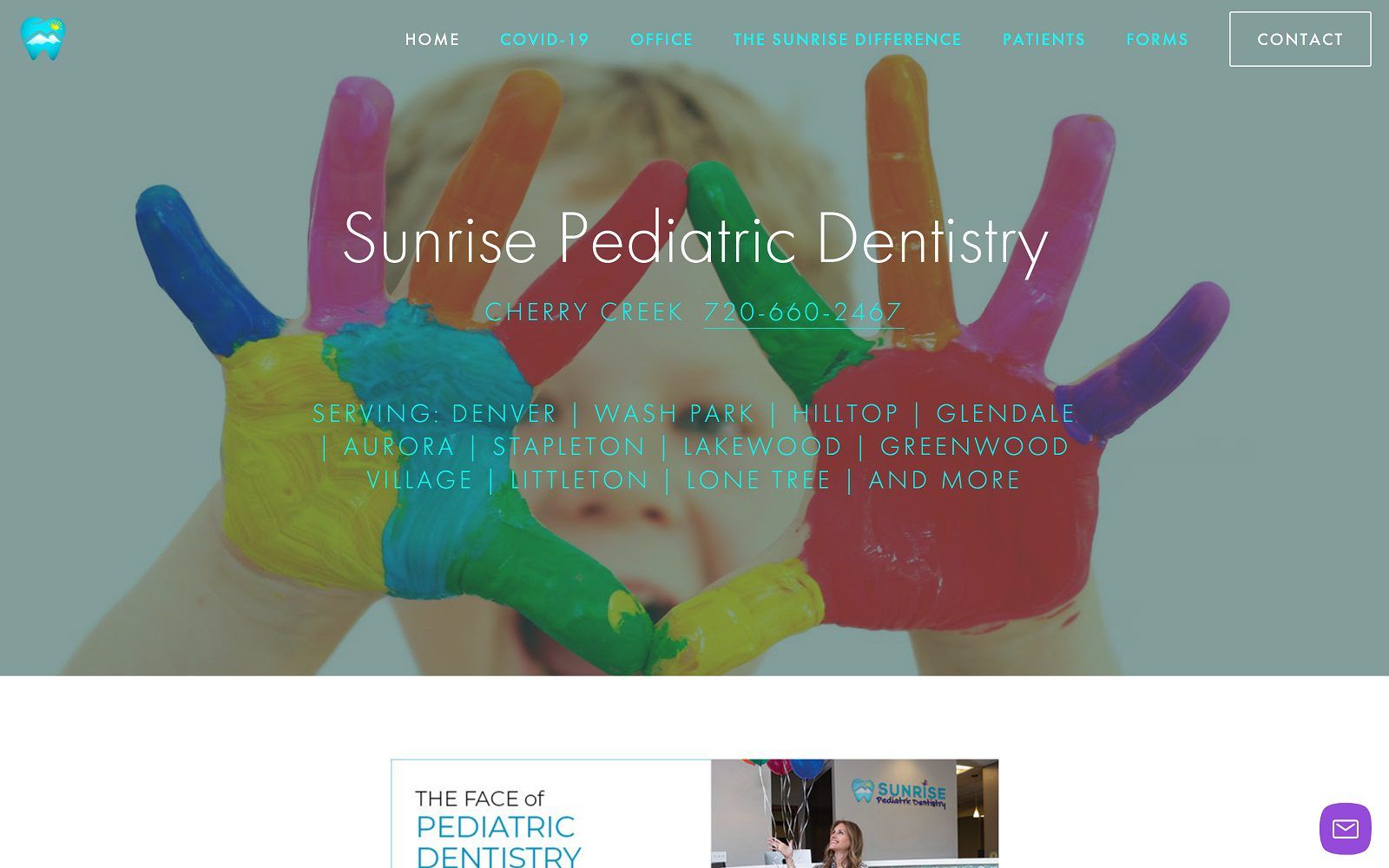 The screenshot of sunrise pediatric dentistry website