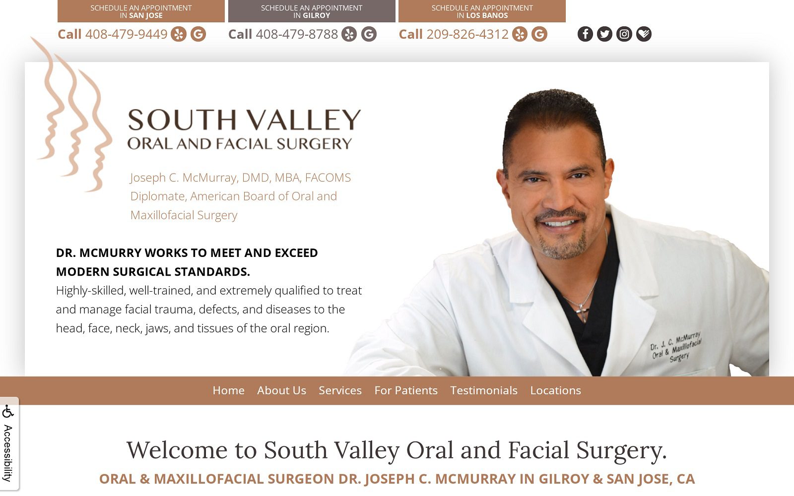 The screenshot of south valley oral and facial surgery dr. Joseph mcmurray website