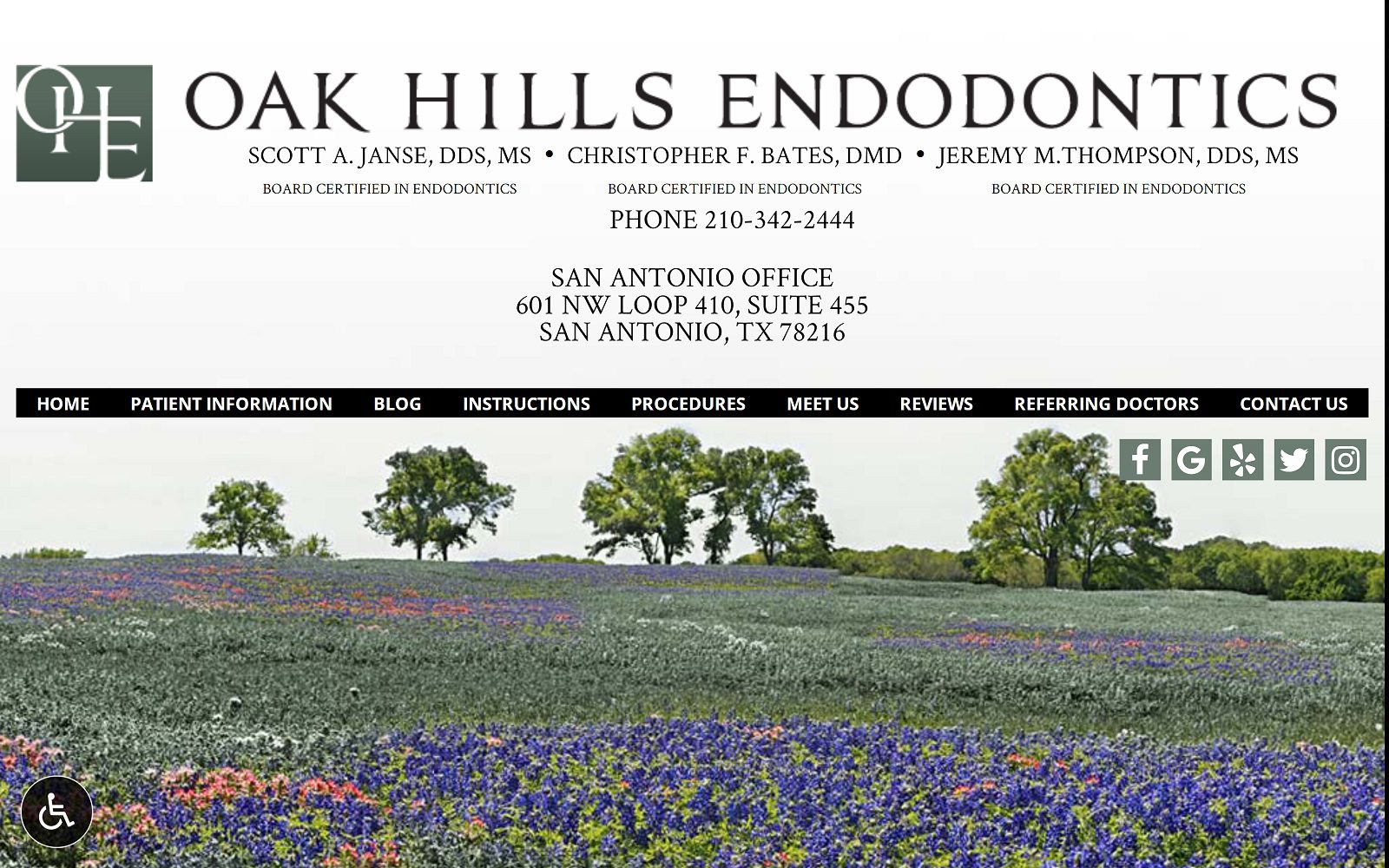 The screenshot of oak hills endodontics website