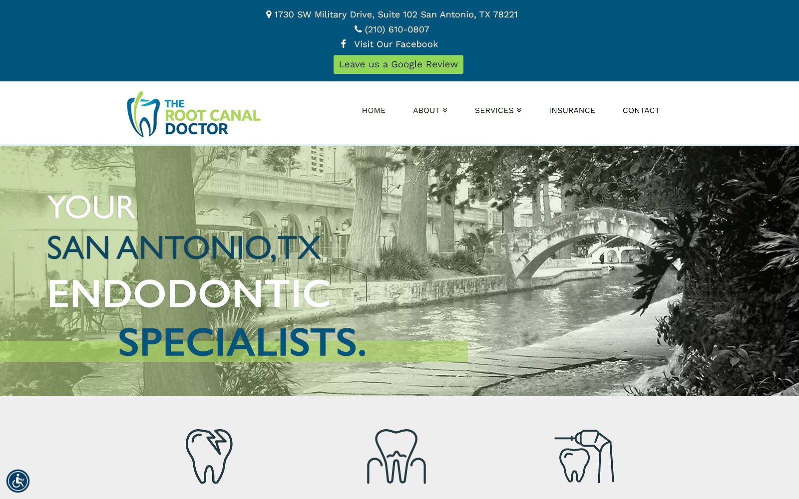 The screenshot of the root canal doctor website