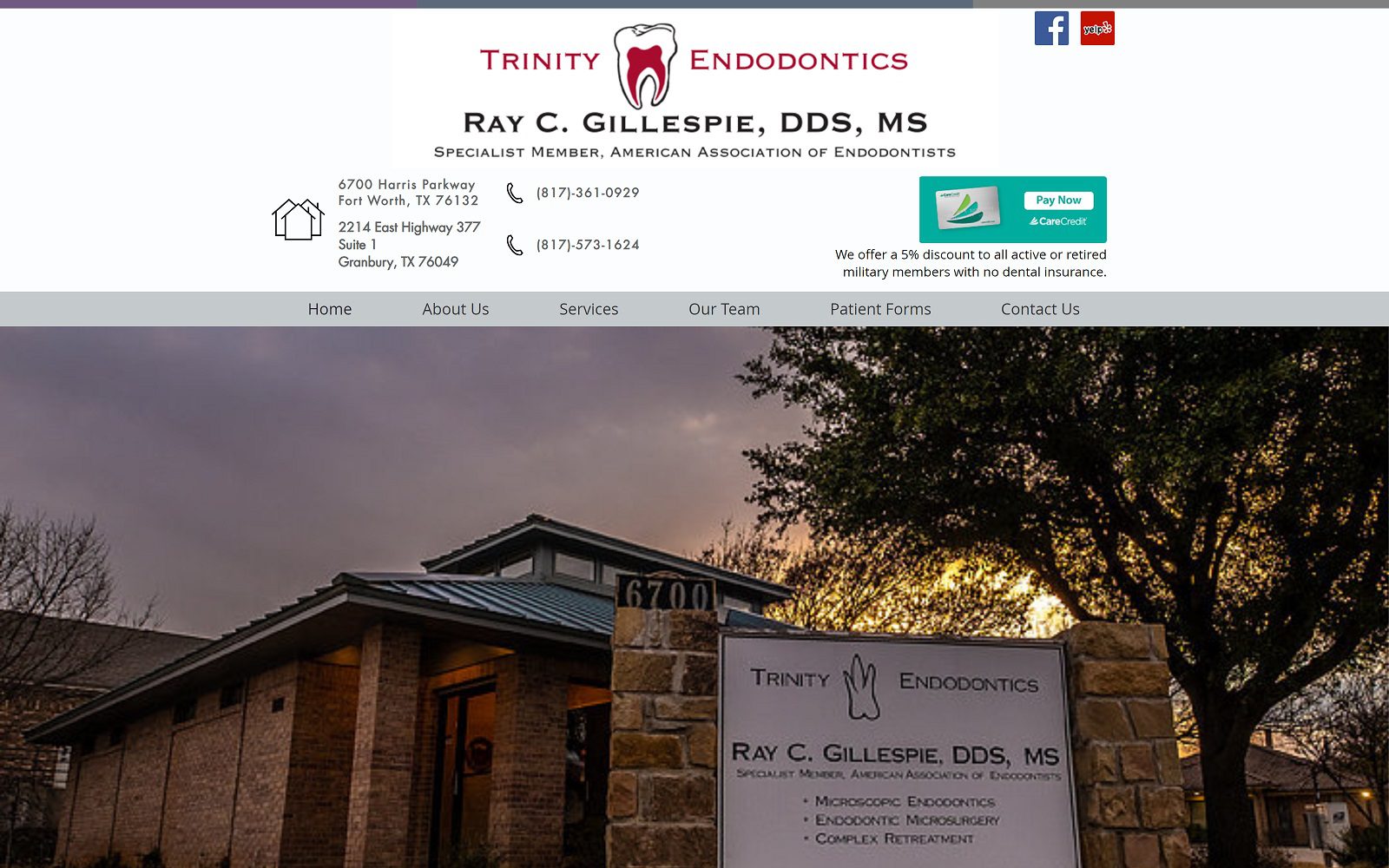 The screenshot of trinity endodontics dr. Ray gillespie website