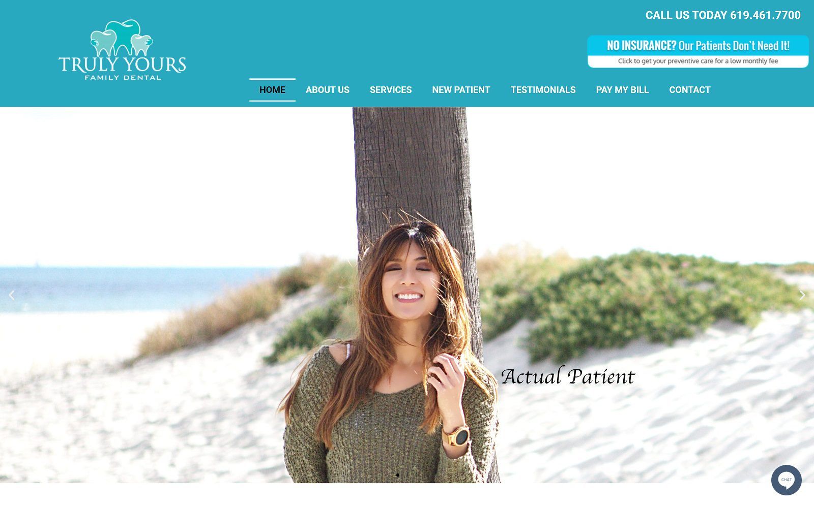 The screenshot of truly yours family dental website