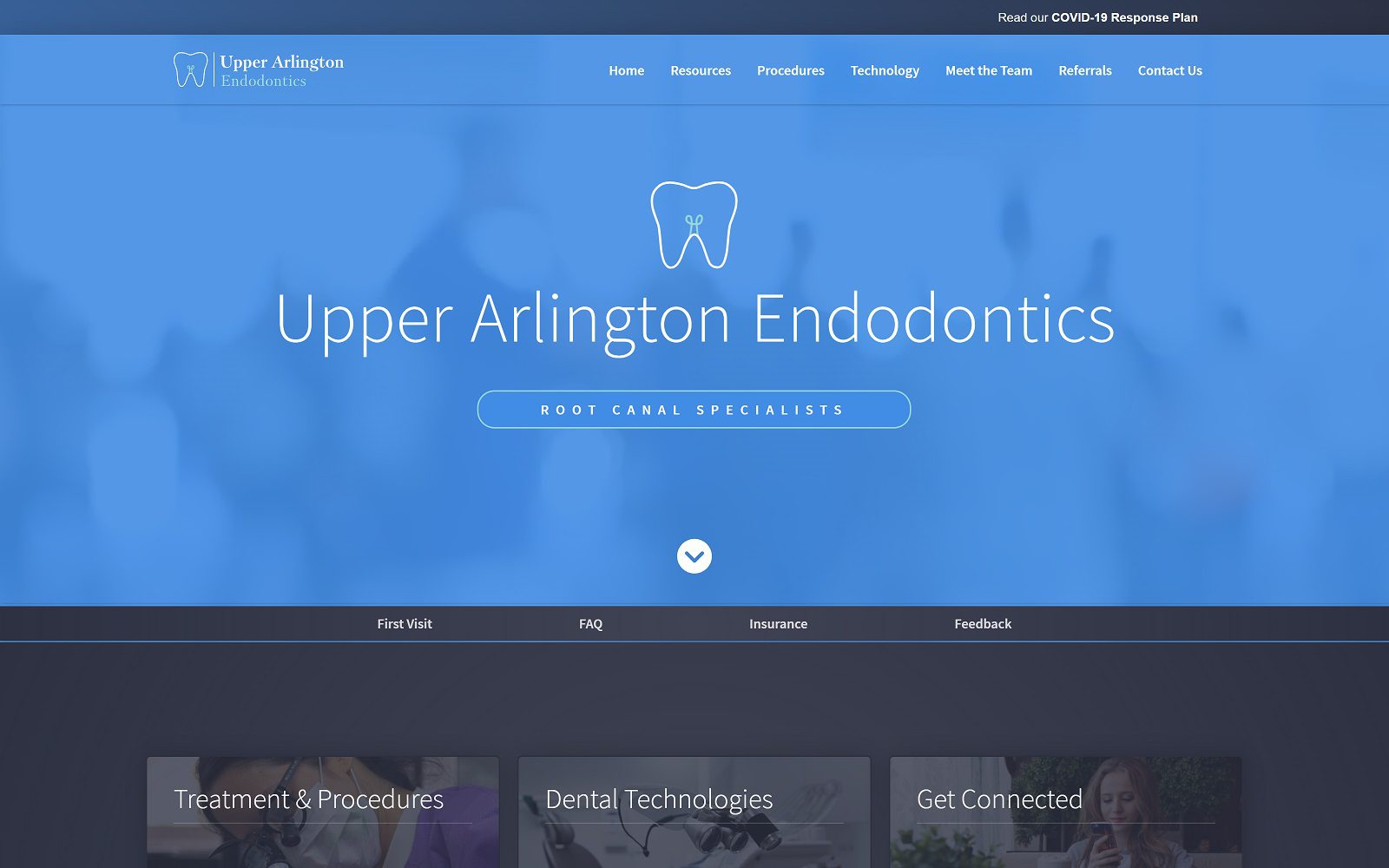 The screenshot of upper arlington endodontics website