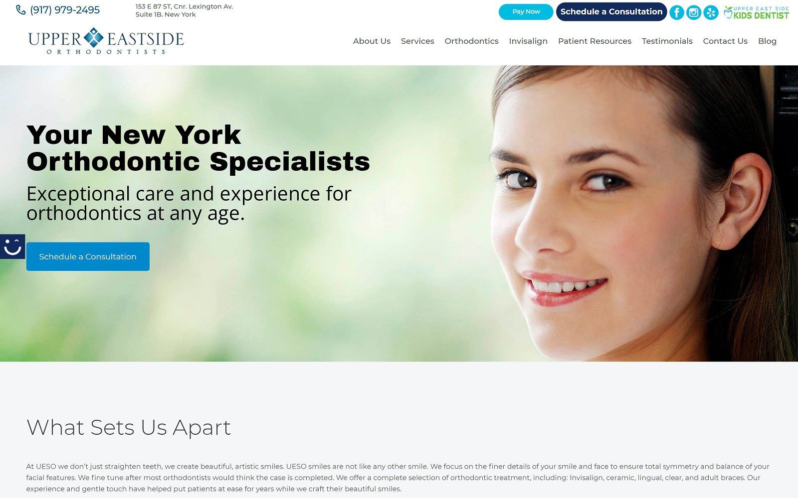 The screenshot of upper eastside orthodontists website