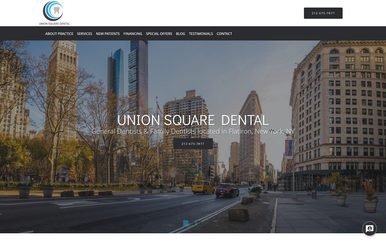 The screenshot of union square dental website