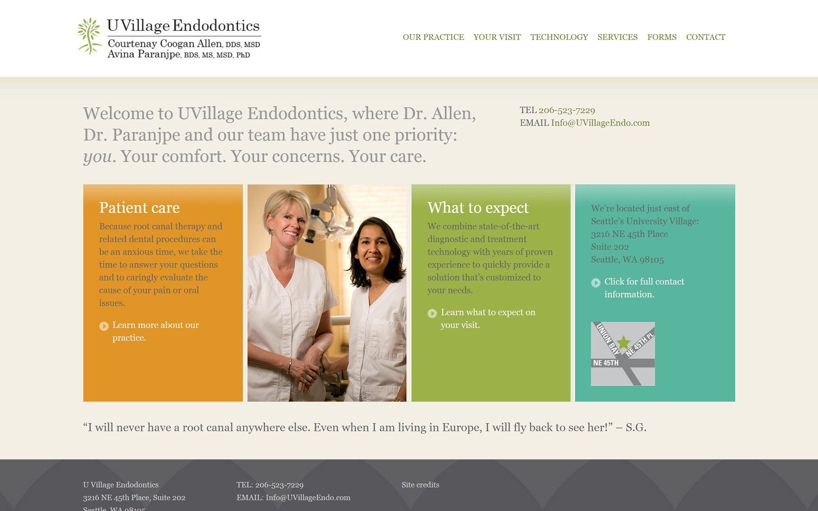 The screenshot of u village endodontics website