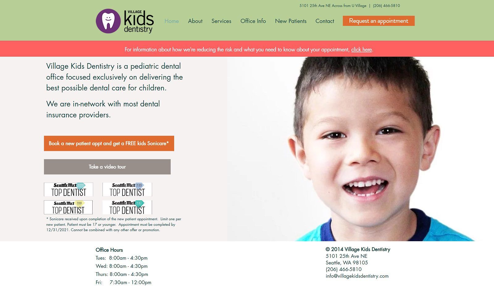 The screenshot of village kids dentistry website
