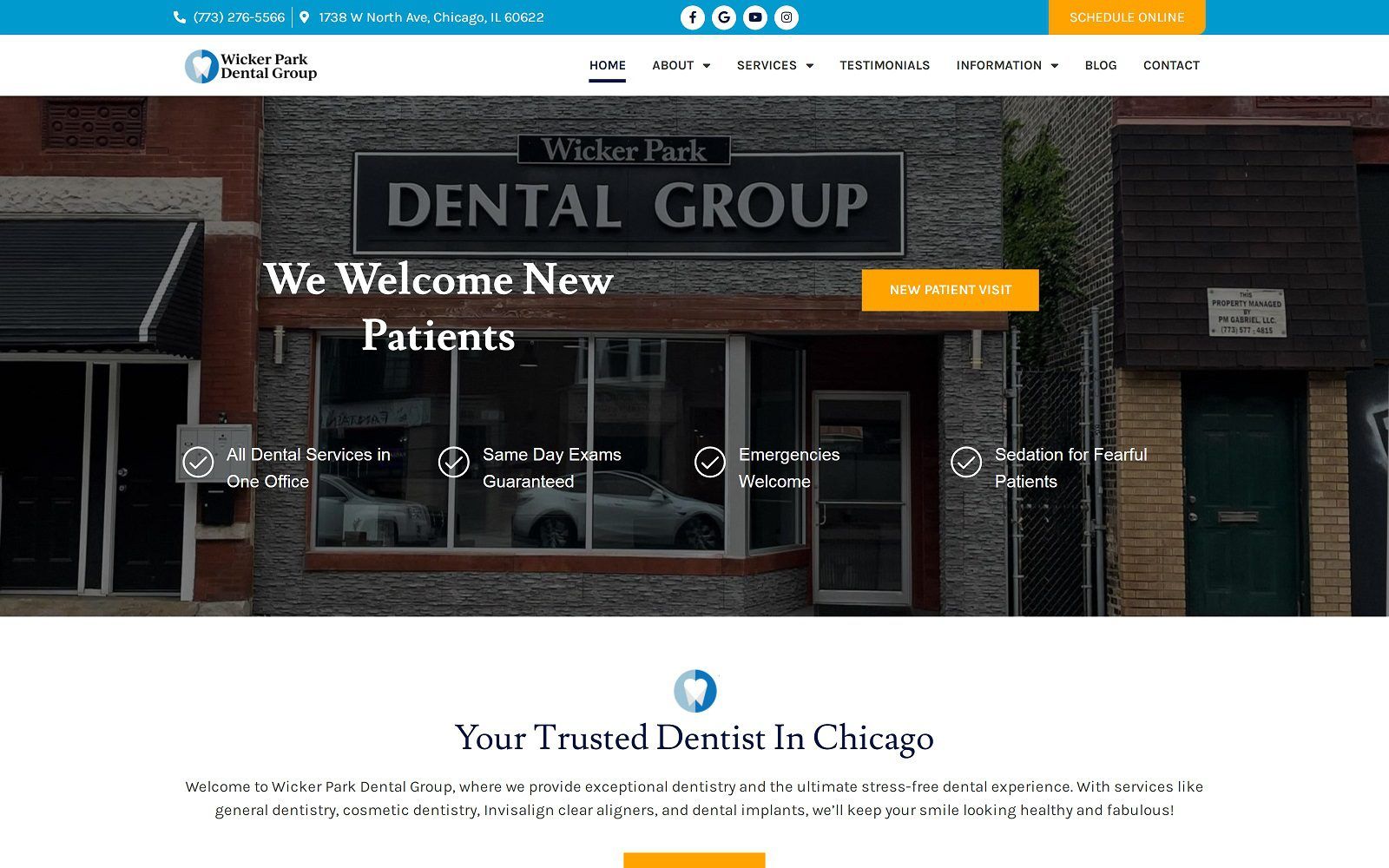 The screenshot of wicker park dental group website