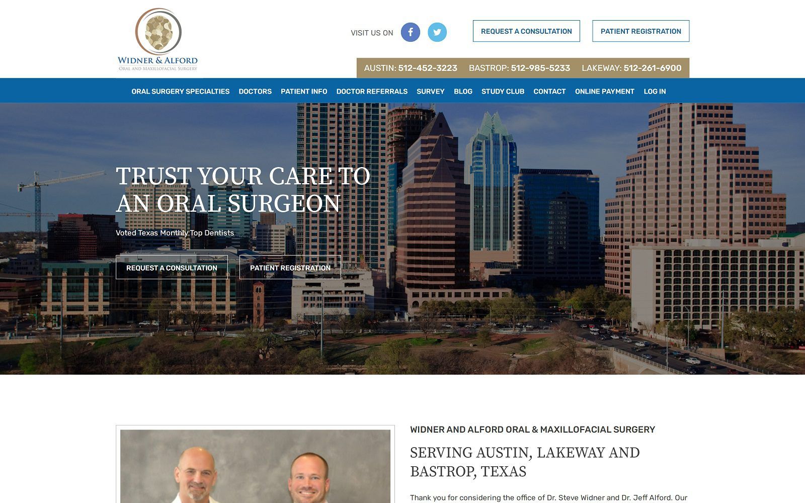 The screenshot of widner & alford oral and maxillofacial surgery website