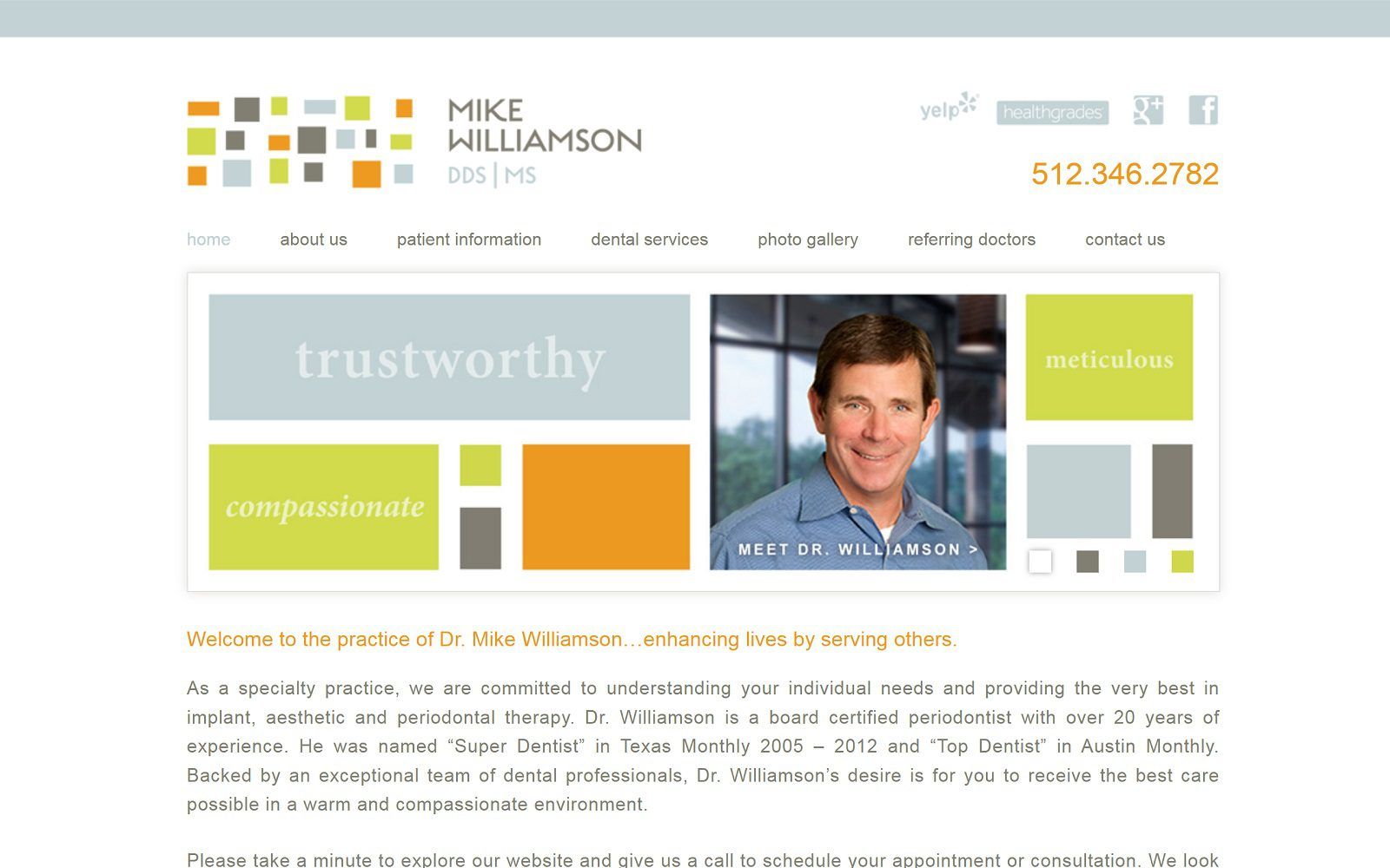 The screenshot of dr. Mike williamson: williamson perio website