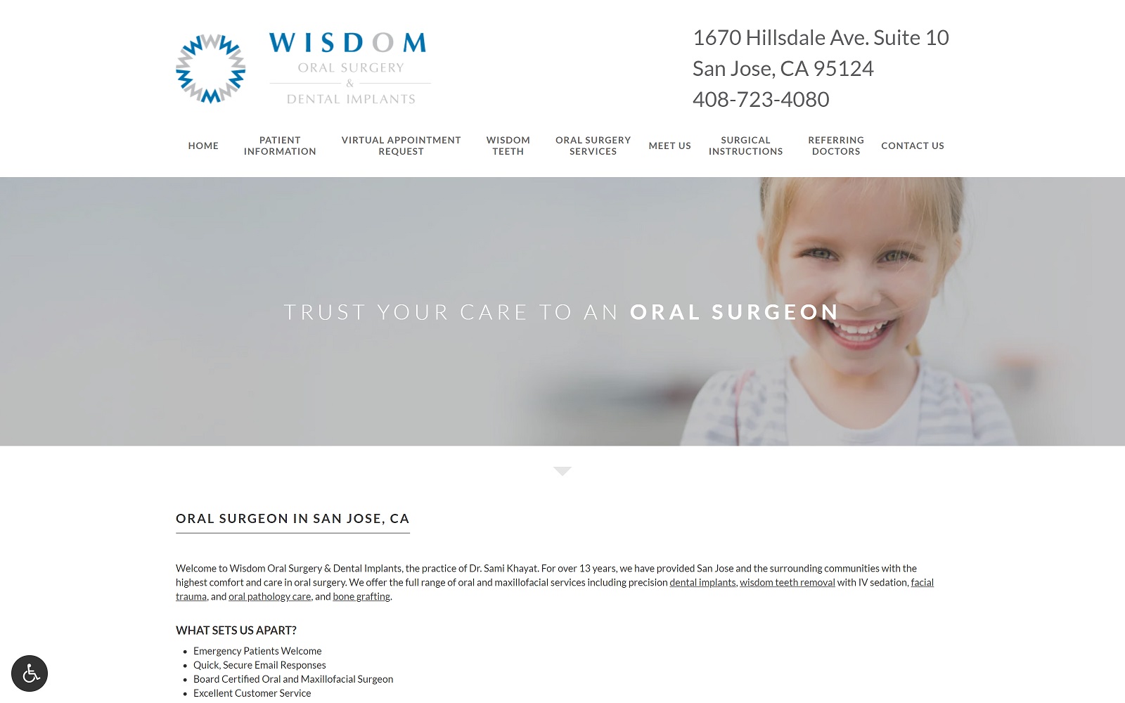 The screenshot of wisdom oral surgery & dental implants: dr. Sami khayat, dds website