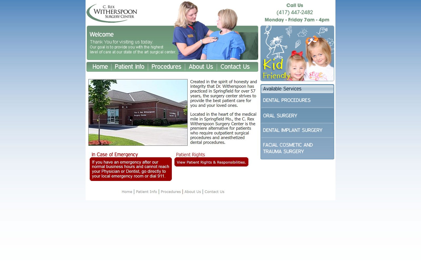 The screenshot of witherspoon surgery center dr. C. Rex witherspoon website