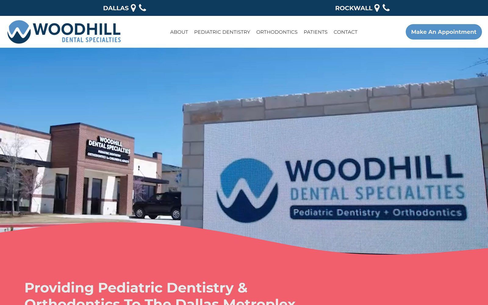 The screenshot of woodhill dental specialties website