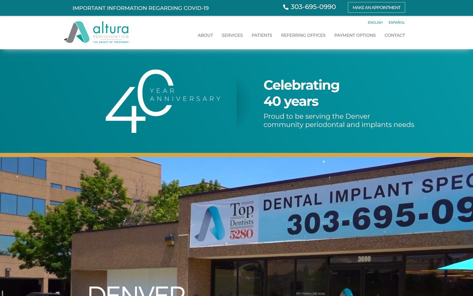 The screenshot of altura periodontics and dental implants denver website