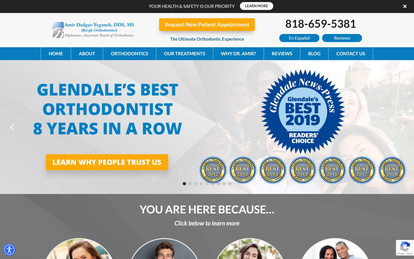 The screenshot of glendale orthodontics | amir dadgar-yeganeh dds, ms website