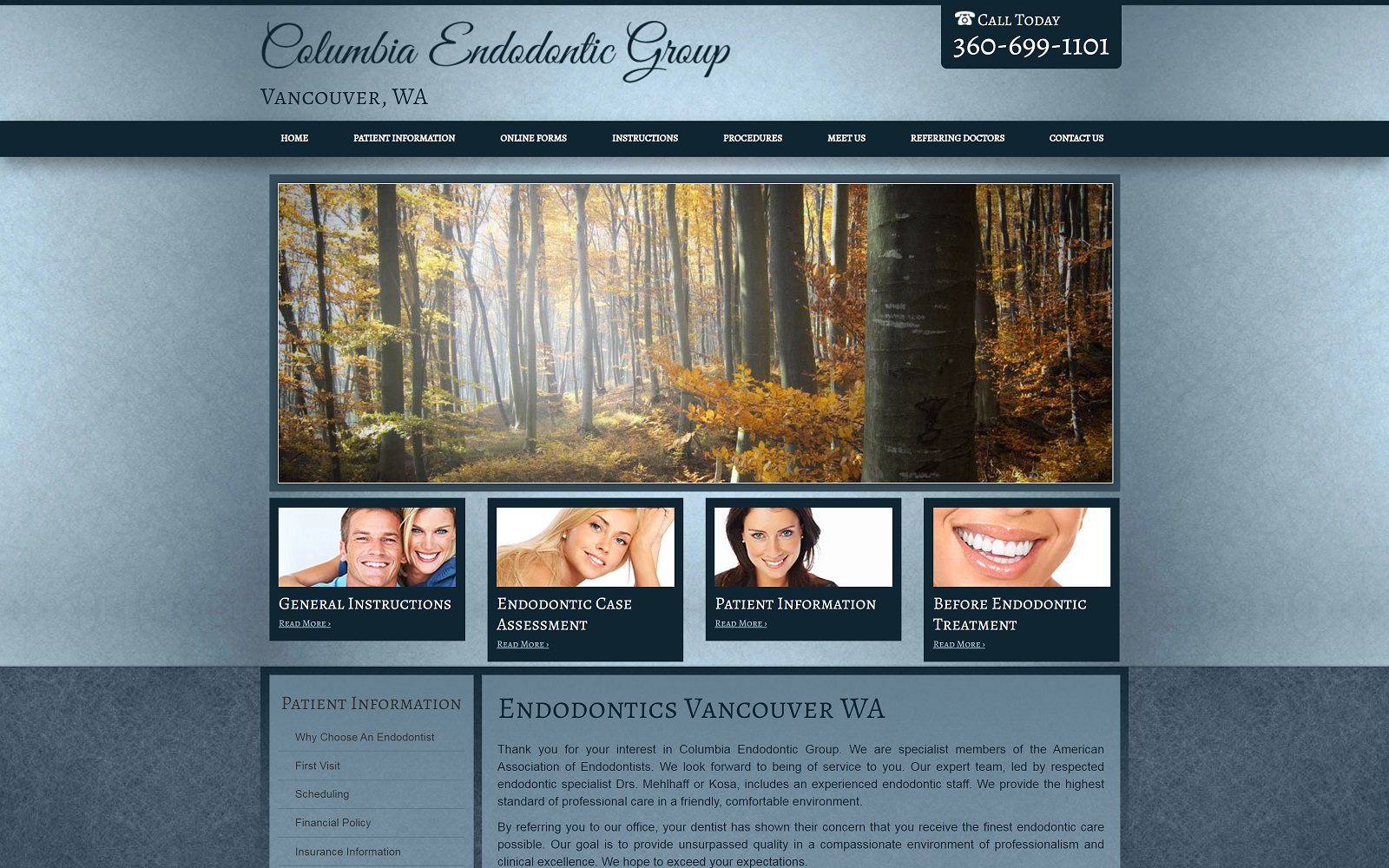 The screenshot of columbia endodontic group ps website