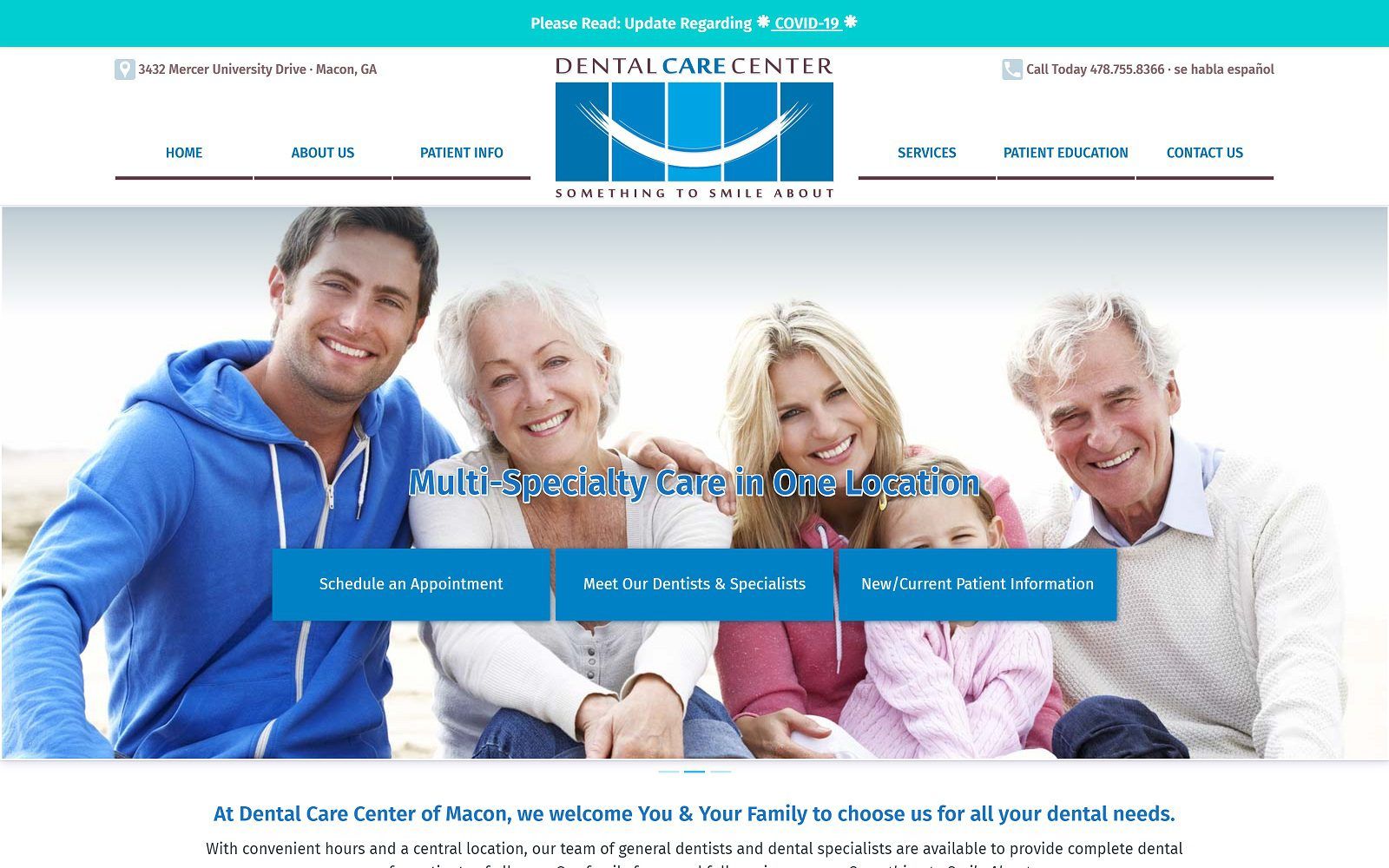 The screenshot of dental care center website