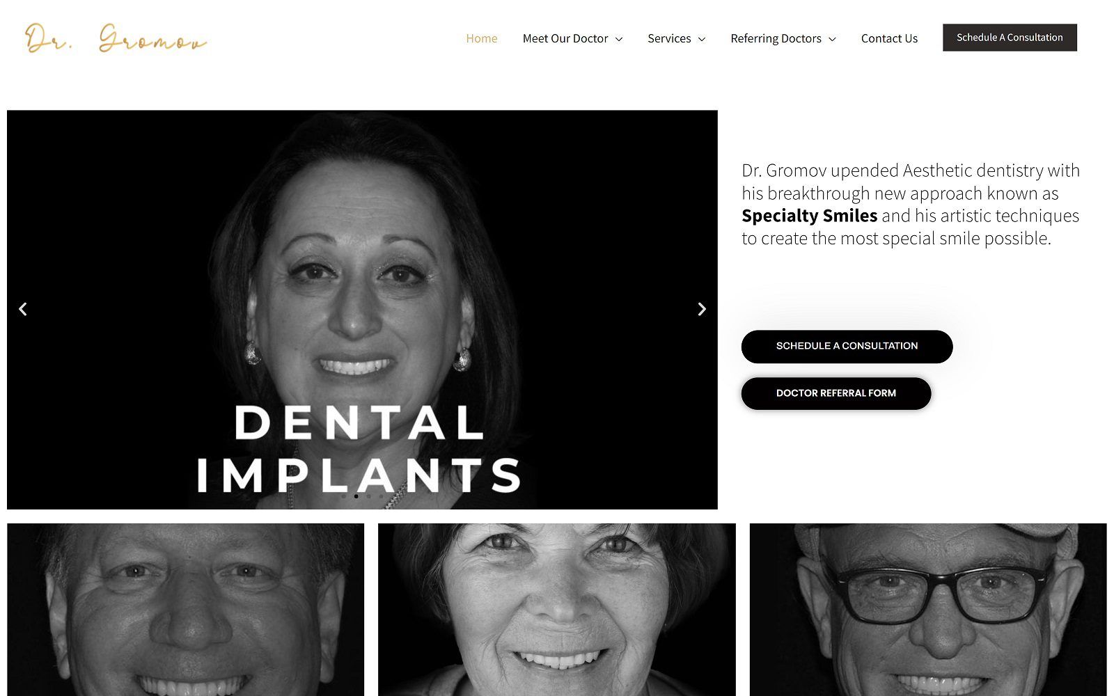 The screenshot of dr. Konstantin gromov, specialty smiles website