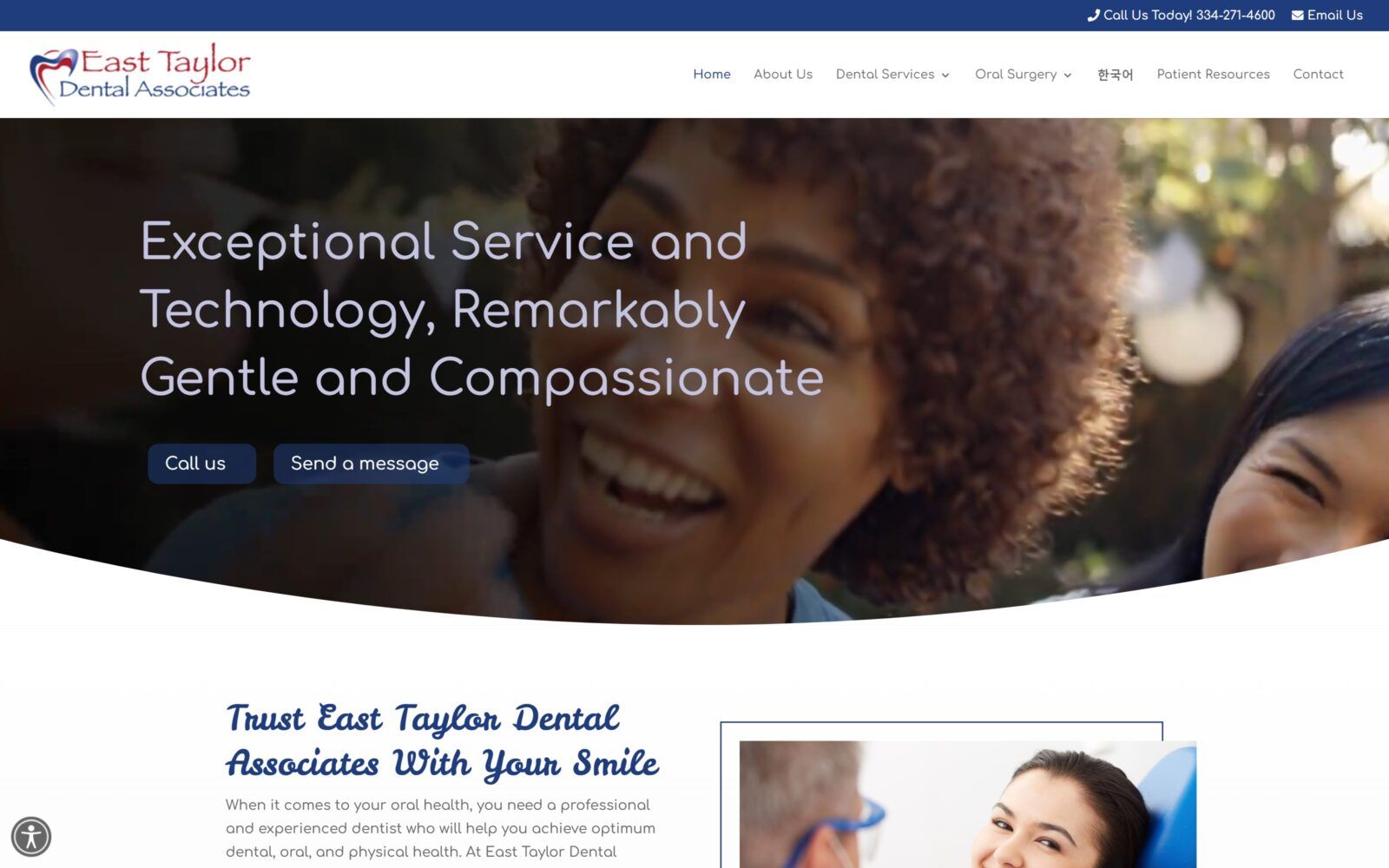 The screenshot of east taylor dental associates easttaylordental. Com website