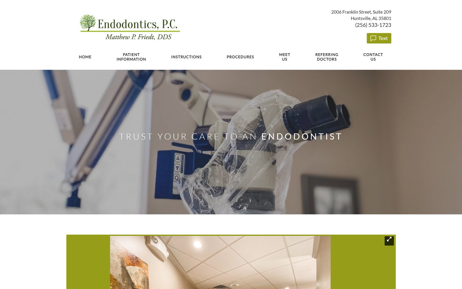 The screenshot of endodontics p. C. Endodonticshuntsville. Com dr. Matthew p. Friedt website