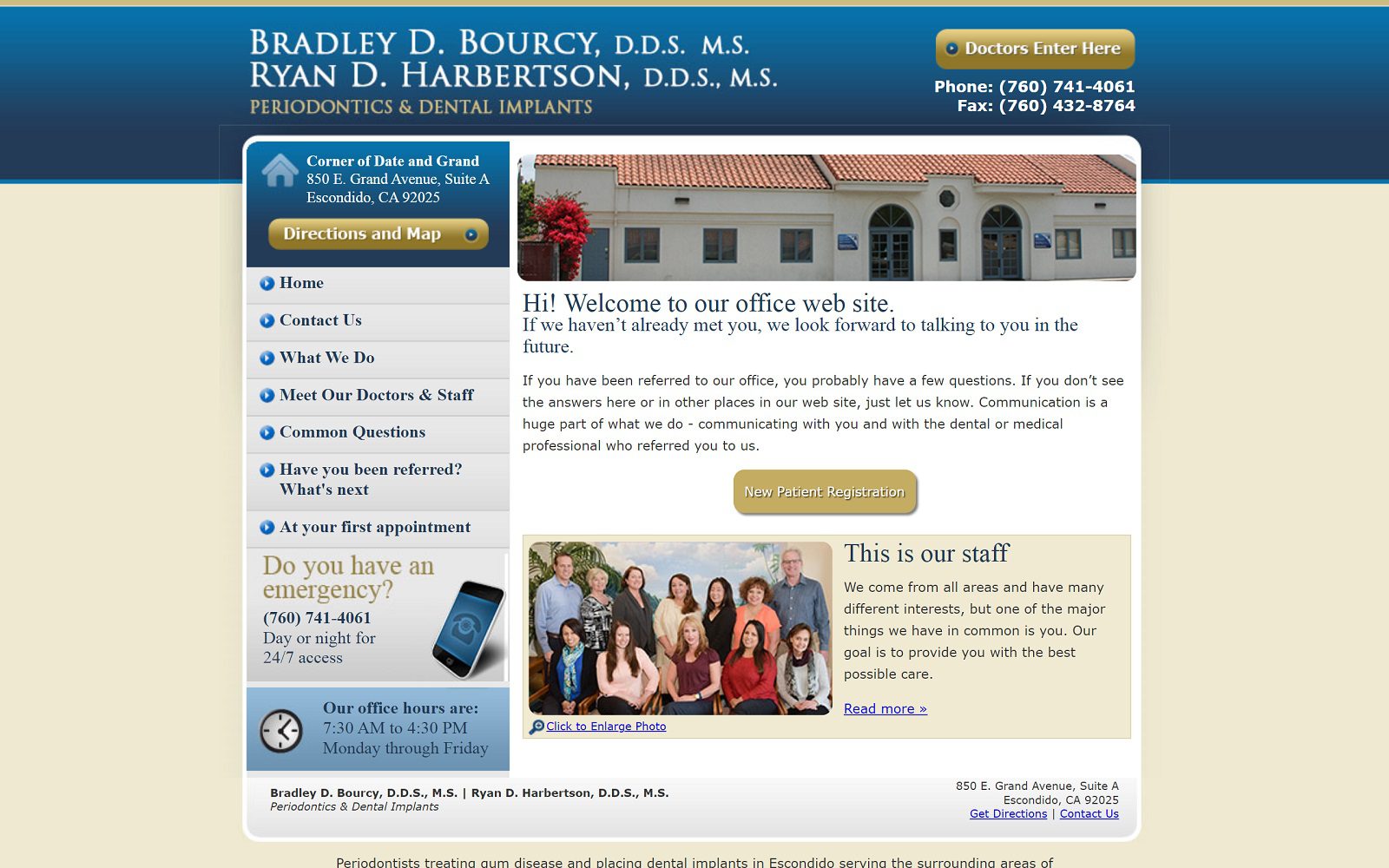 The screenshot of bradley d. Bourcy, d. D. S. , m. S. Escondidoperio. Com website