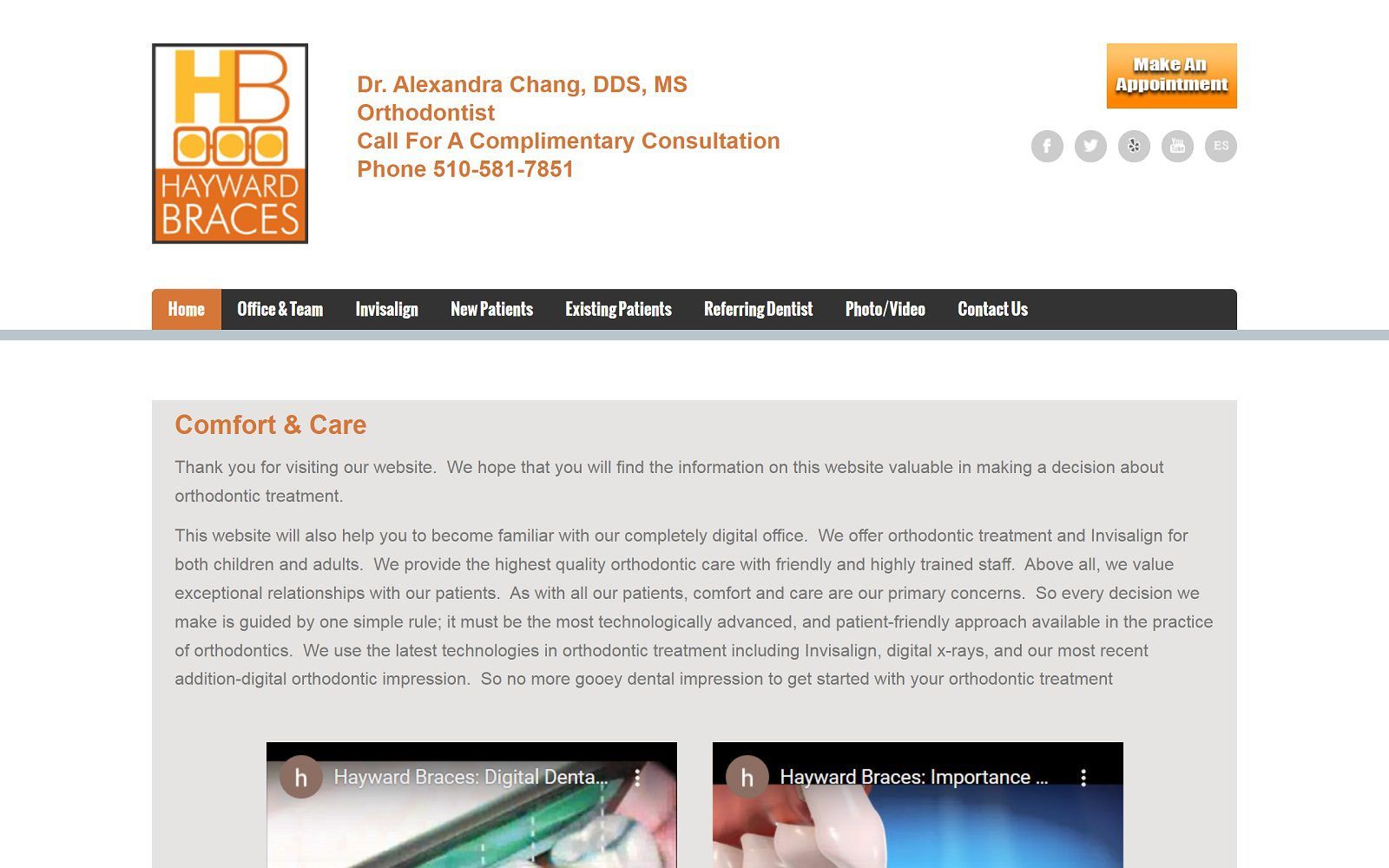The screenshot of hayward braces dr. Alexandra chang website