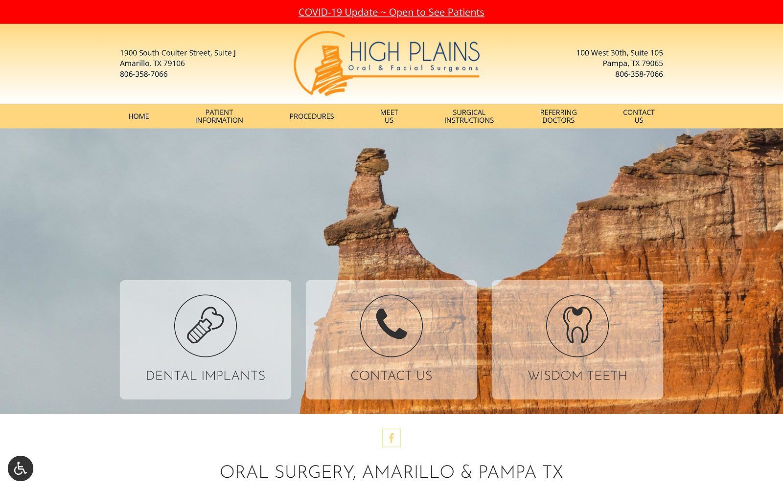 The screenshot of high plains oral and facial surgeons website