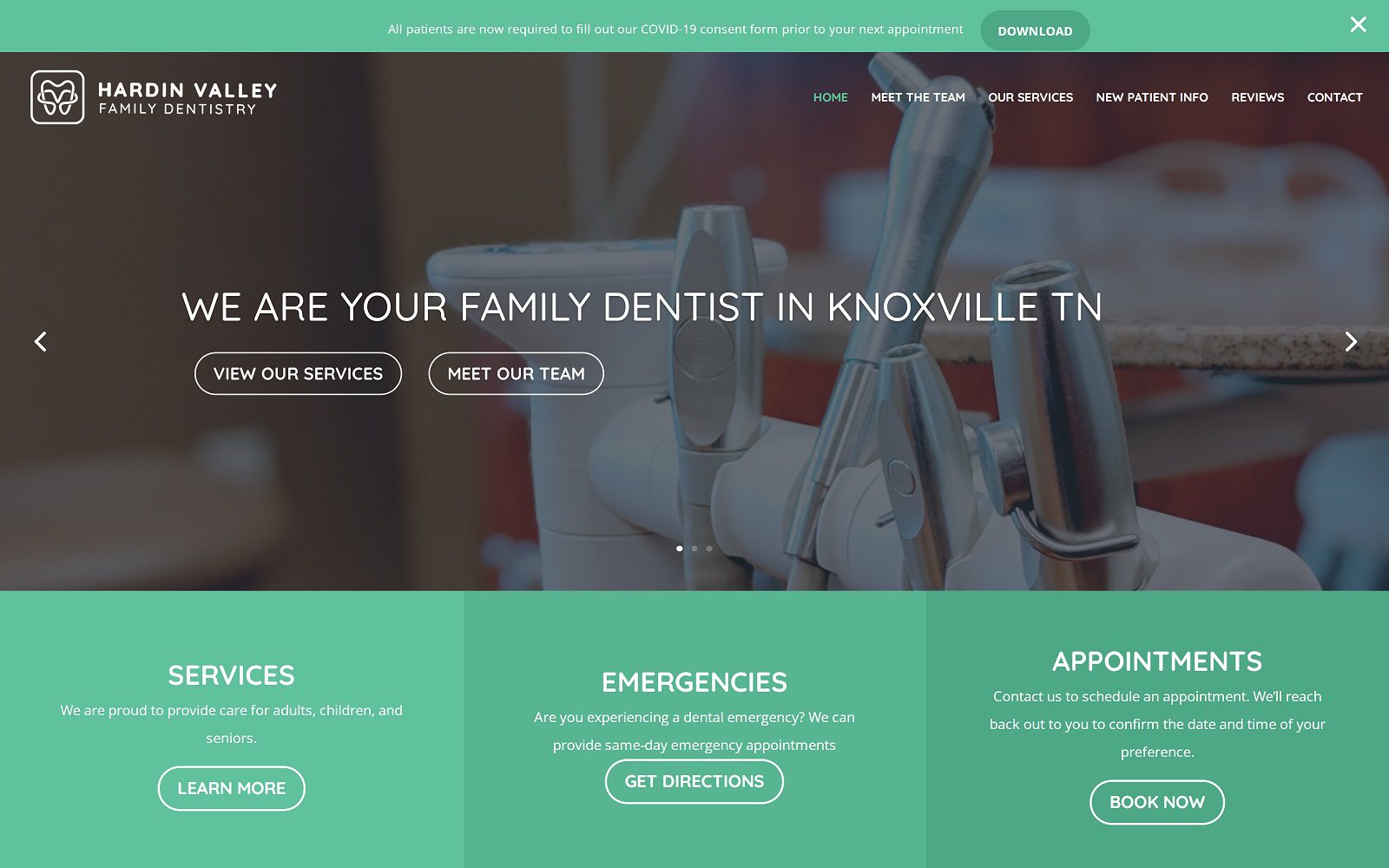 The screenshot of hardin valley family dentistry website