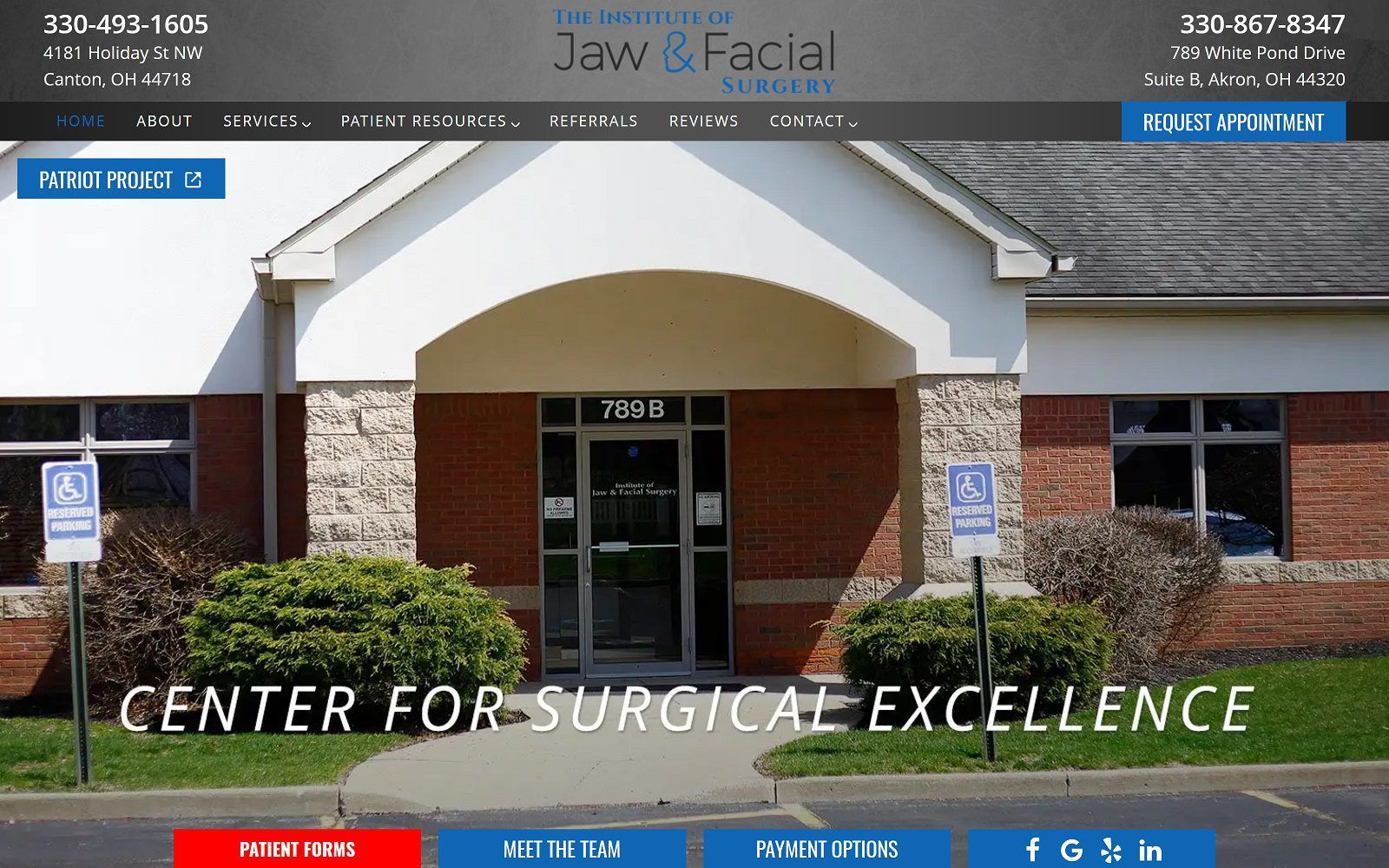 The screenshot of the institute of jaw & facial surgery - akron website