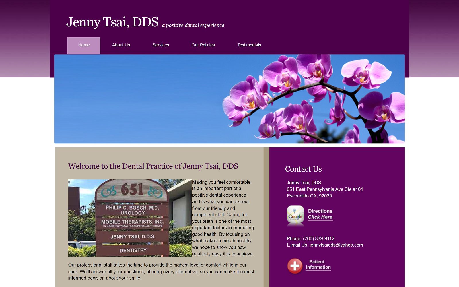 The screenshot of jenny tsai dds jennytsaidds. Com website