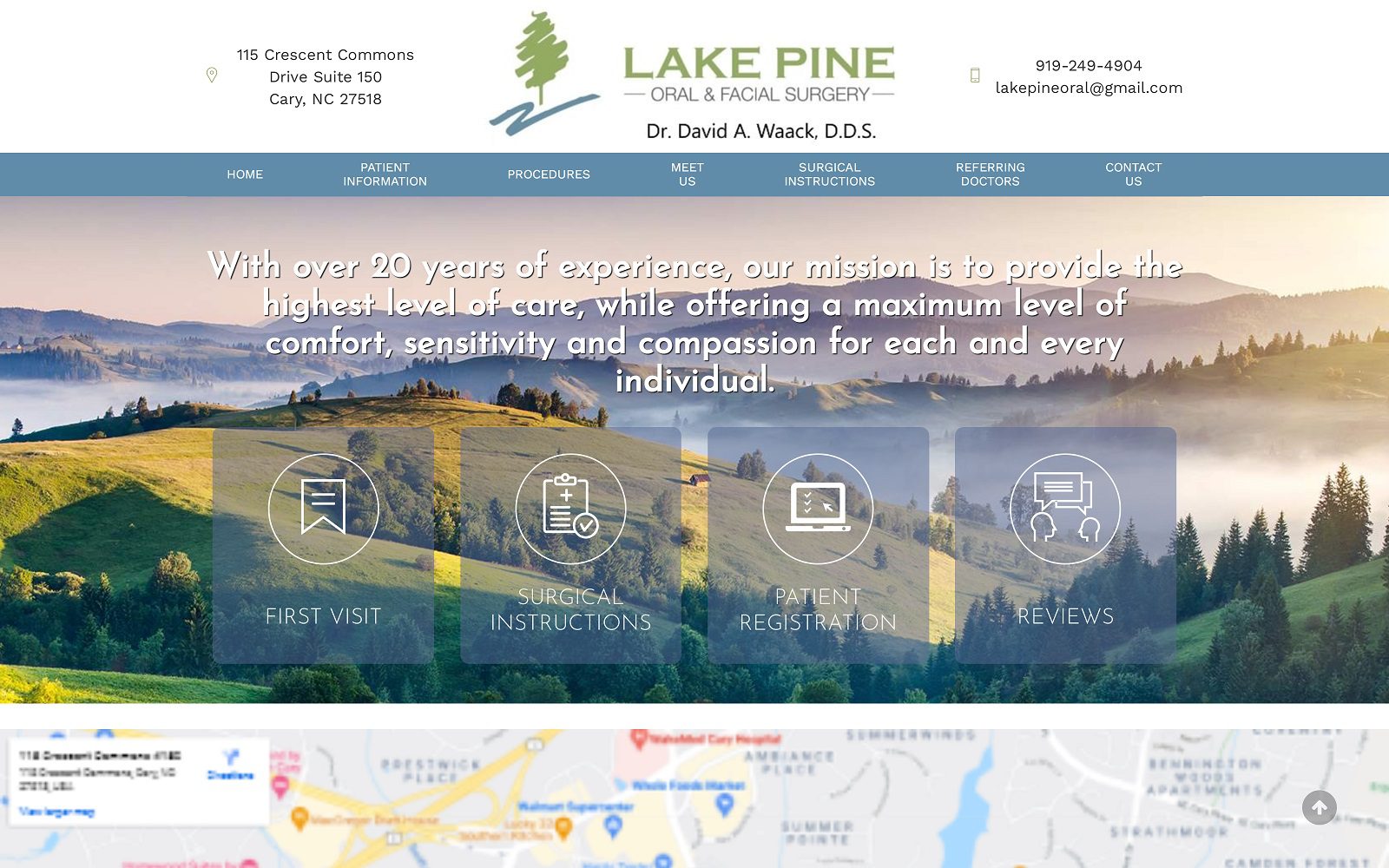 The screenshot of lake pine oral surgery lakepineoral. Com dr. David a. Waack website