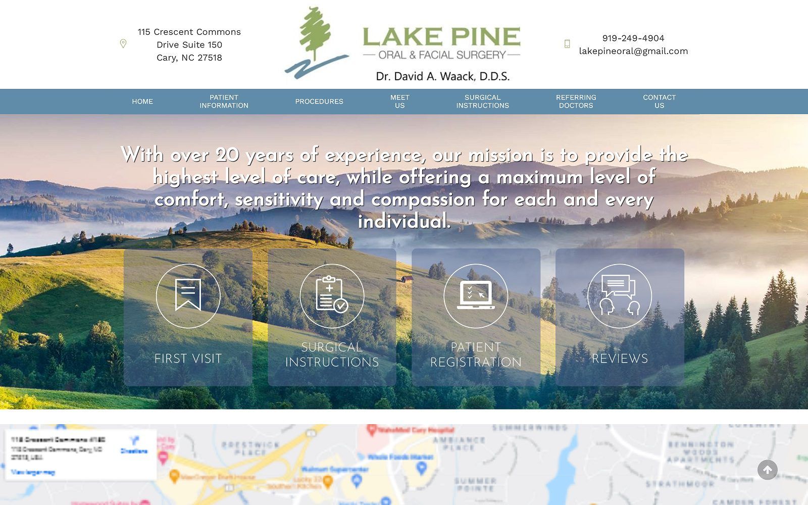 The screenshot of lake pine oral surgery lakepineoral. Com dr. David a. Waack website