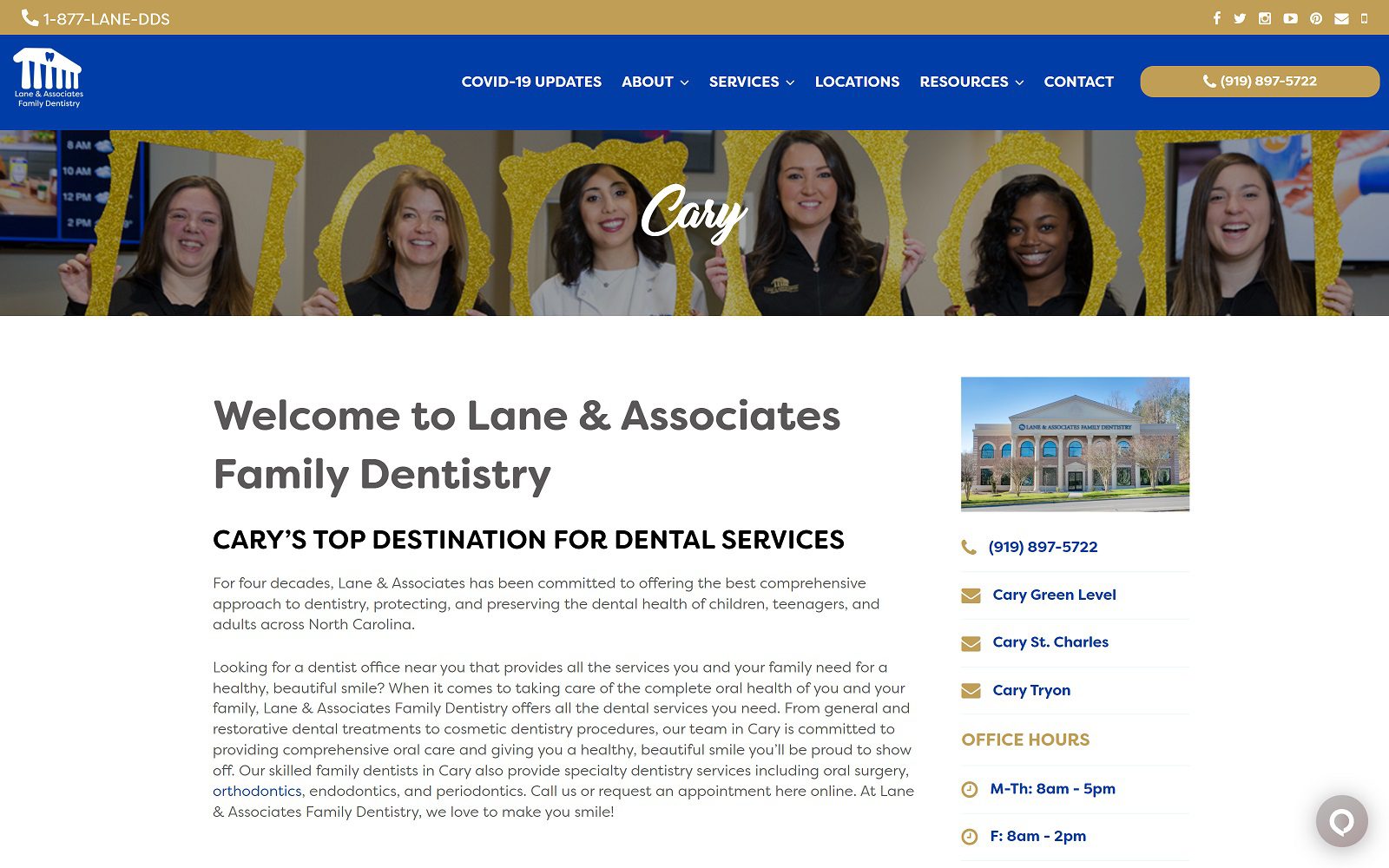 The screenshot of lane & associates family dentistry website