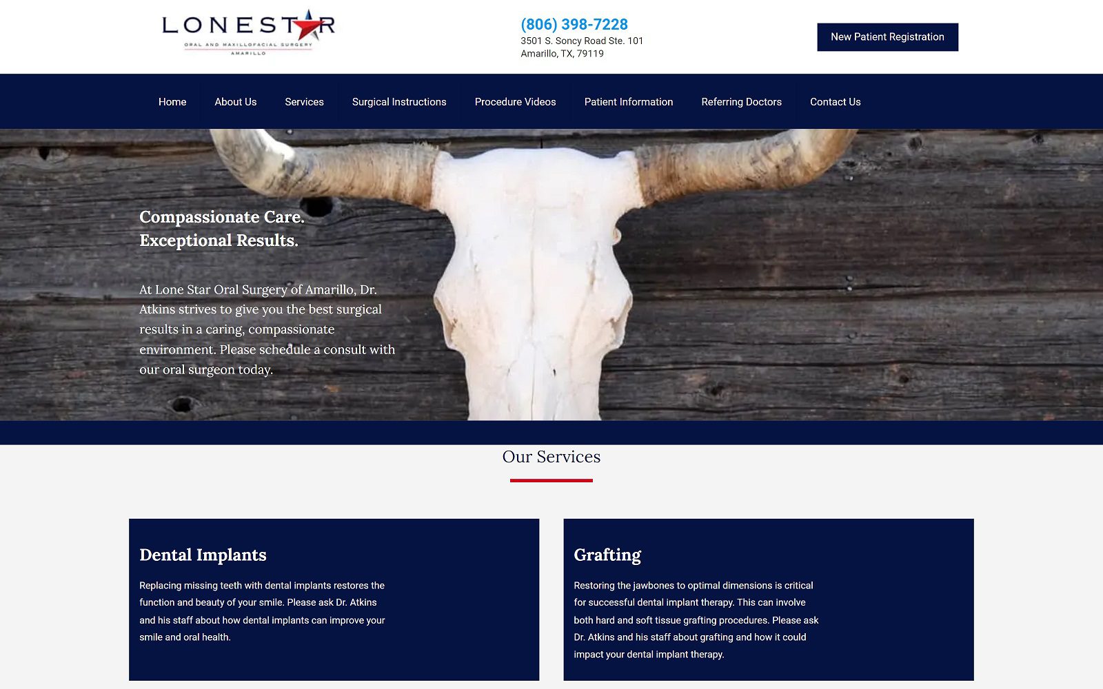 The screenshot of lone star oral and maxillofacial surgery of amarillo website