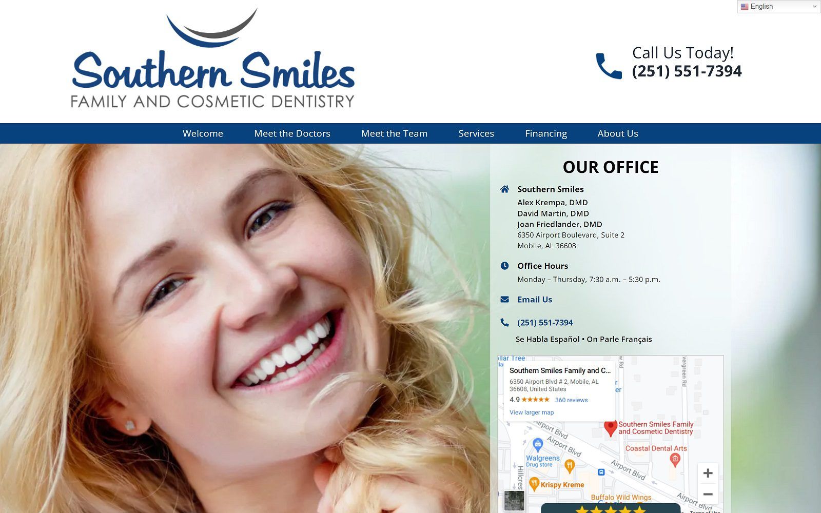 The screenshot of southern smiles family and cosmetic dentistry website