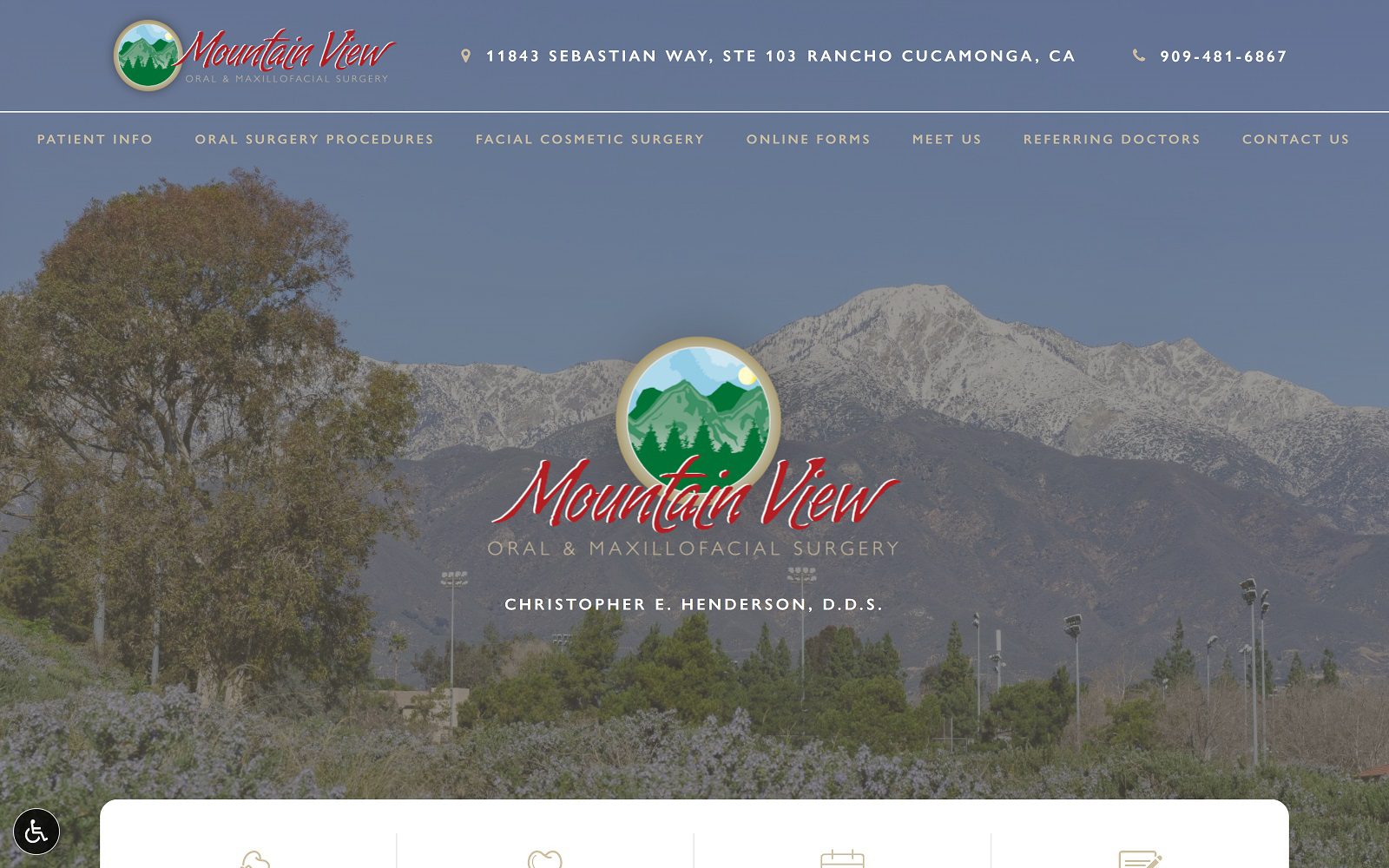 The screenshot of mt view oral & maxillofacial mountainviewoms. Com dr. Christopher e. Henderson website