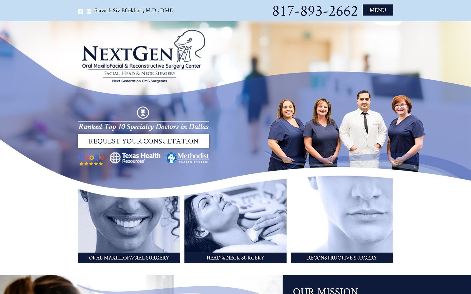 The screenshot of nextgen oral maxillofacial & reconstructive surgery center. Head & neck surgical specialists website