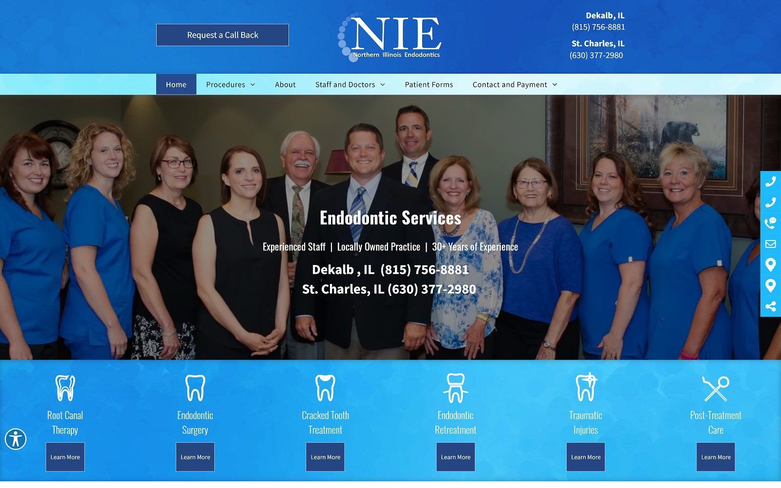 The screenshot of northern illinois endodontics website