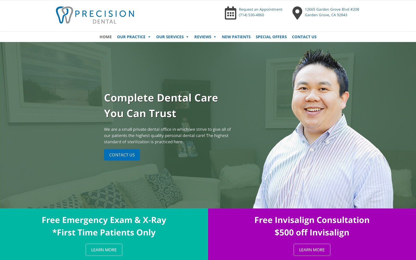 The screenshot of precision dental orange county website