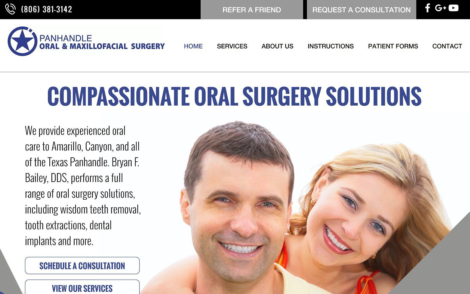 The screenshot of panhandle oral & maxillofacial surgery dr. Bryan bailey website