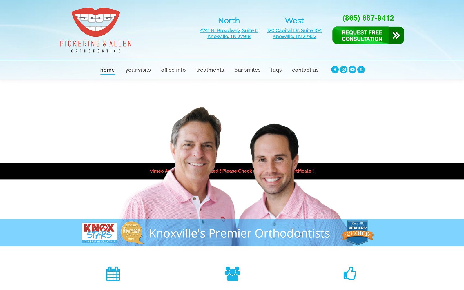 The screenshot of pickering & allen orthodontics website