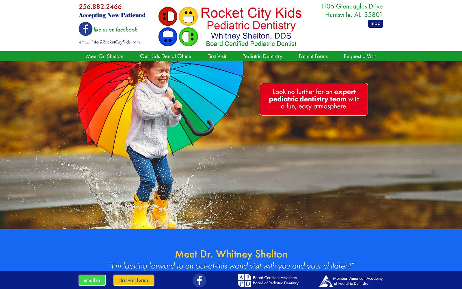 The screenshot of rocket city kids dr. Whitney shelton website