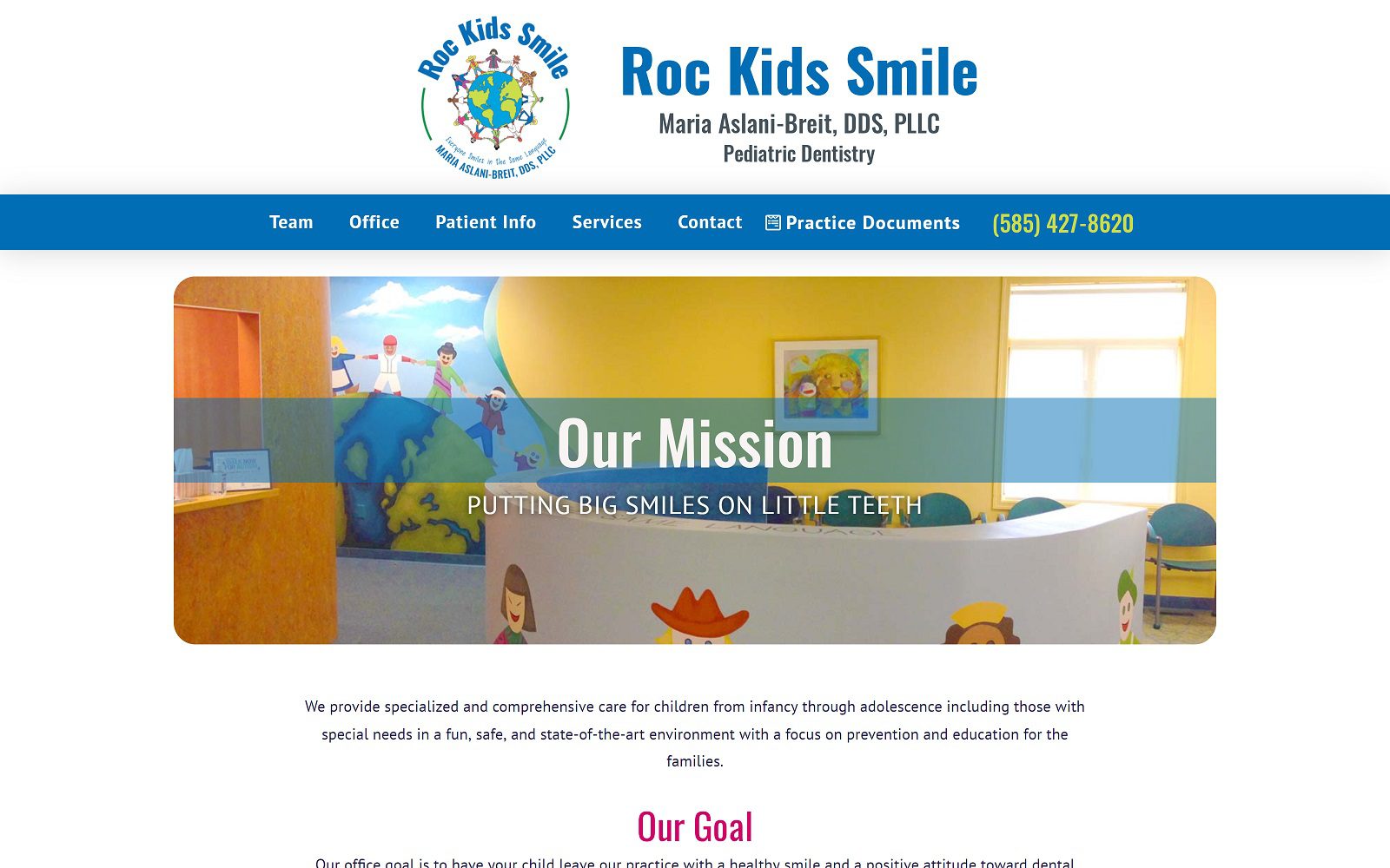 The screenshot of roc kids smile - maria aslani-breit, dds, pllc website