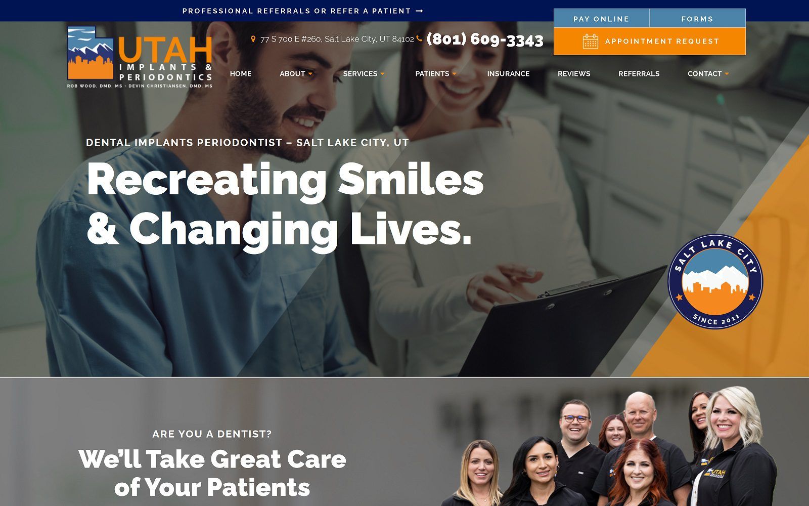 The screenshot of utah implants and periodontics dr. Rob wood website