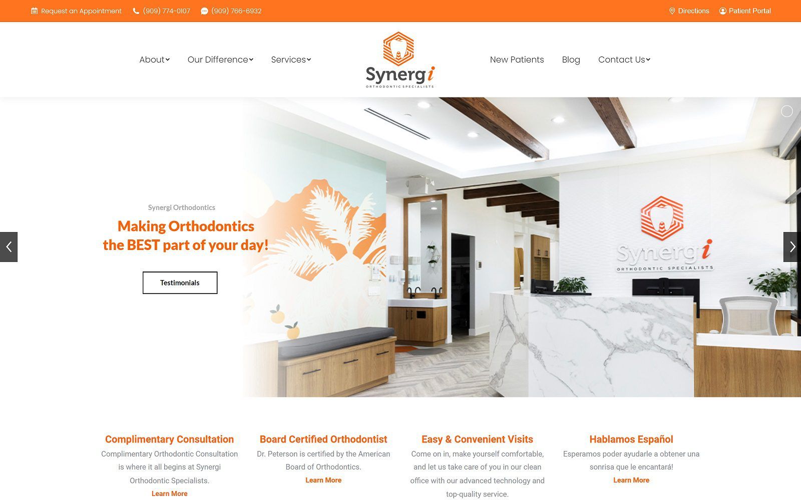 The screenshot of synergi orthodontic specialists website