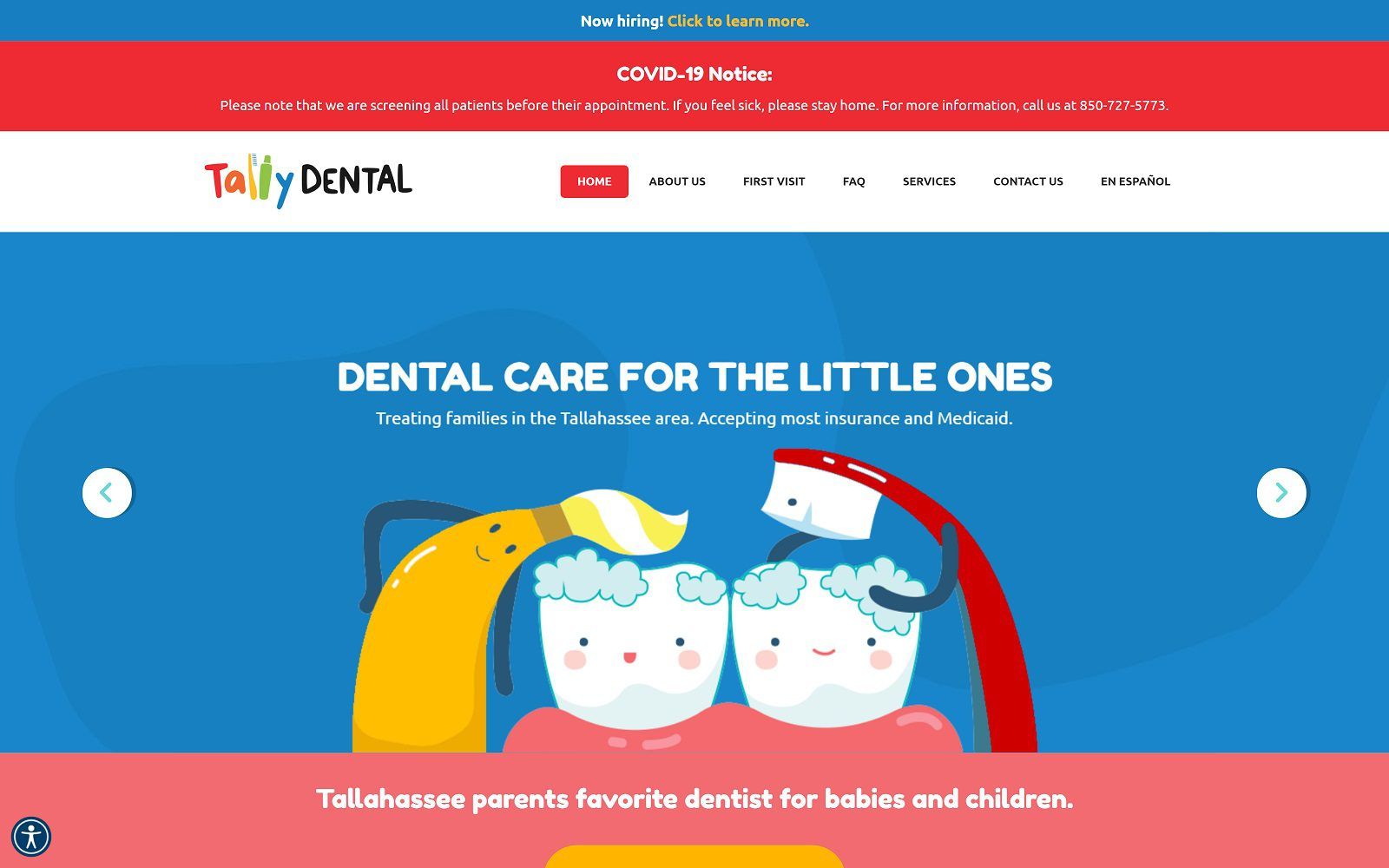The screenshot of tally dental website