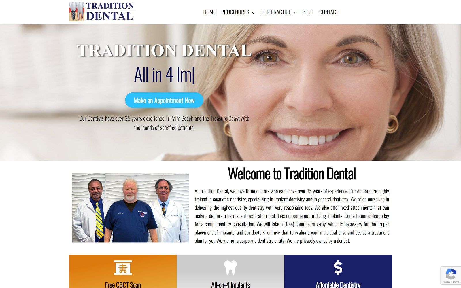 The screenshot of tradition dental group website