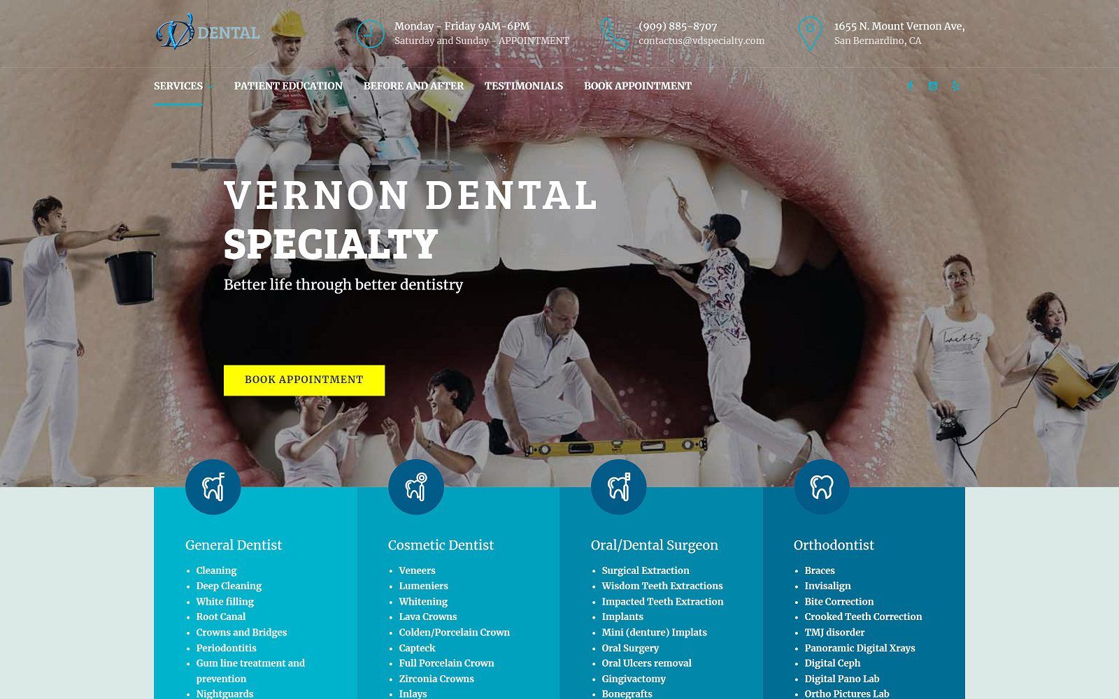 The screenshot of vernon dental specialty group website