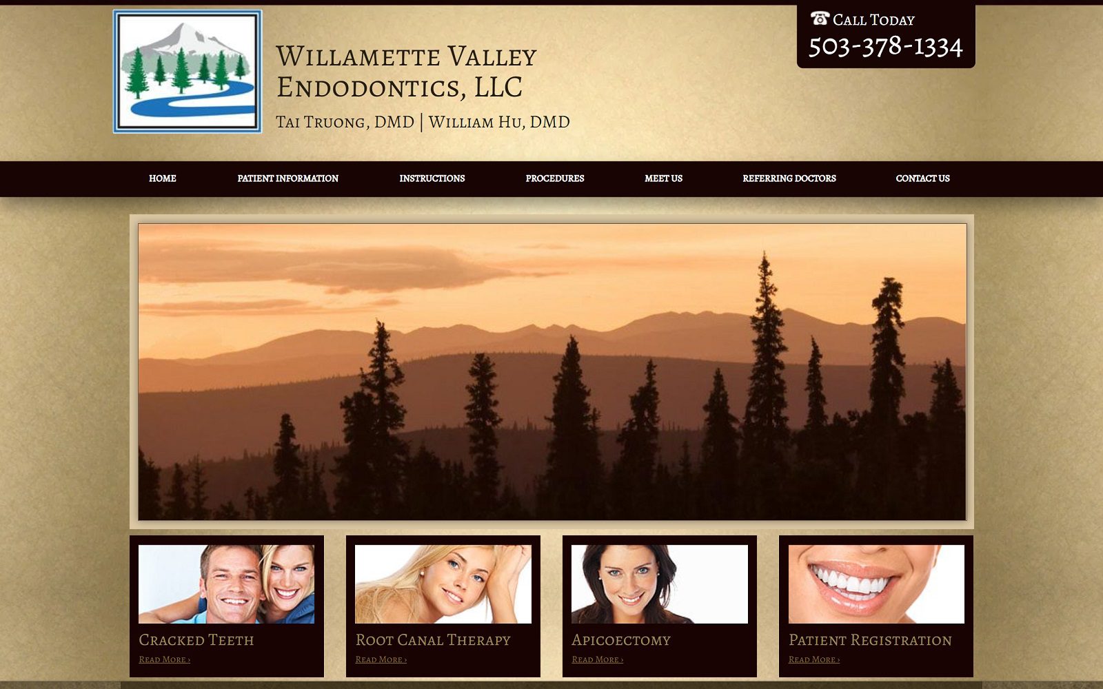 The screenshot of willamette valley endodontics website